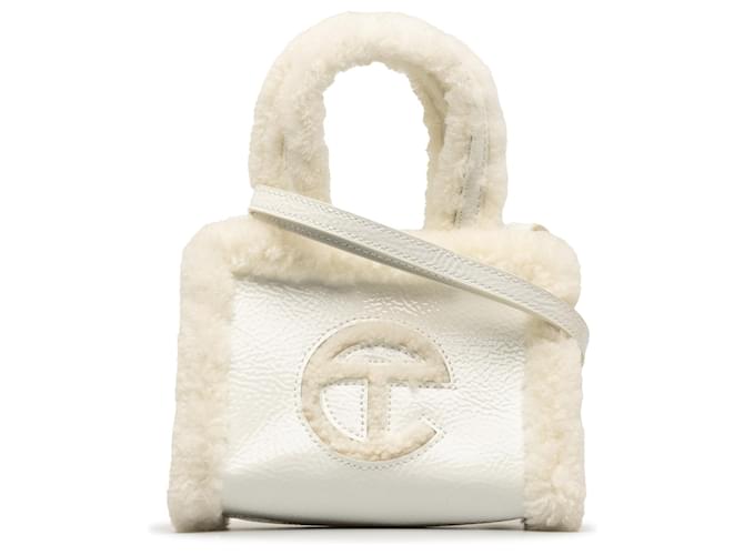 Autre Marque White Telfar x UGG Small Shearling Crinkle Shopper Tote Satchel Leather  ref.1268325
