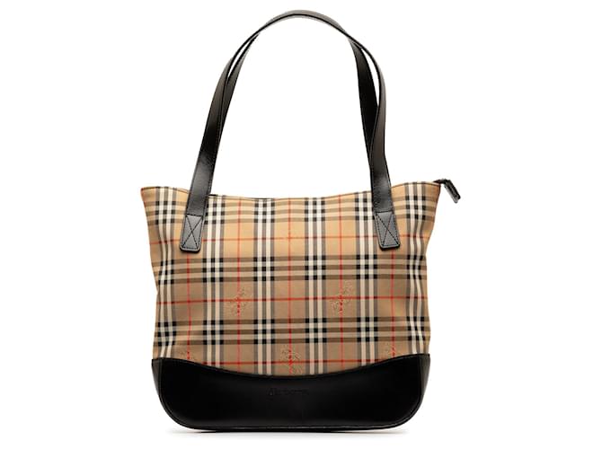 Tan Burberry Haymarket Check Tote Camel Leather  ref.1268334