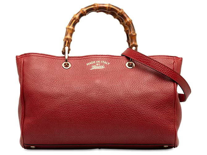 Rote, mittelgroße Shopper-Tasche aus Bambus von Gucci Leder  ref.1268361