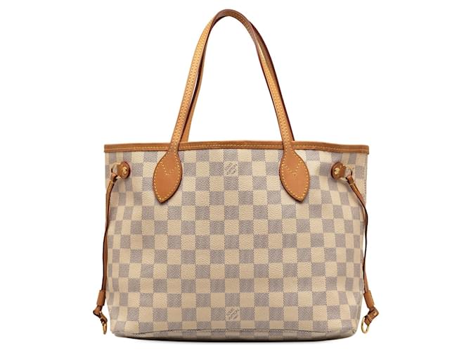 White Louis Vuitton Damier Azur Neverfull PM Tote Bag Leather  ref.1268363