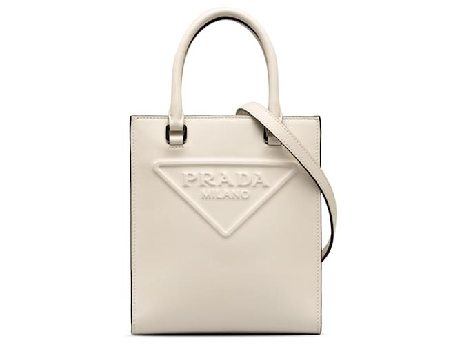 White Prada Mini Logo Drill Satchel Leather  ref.1268364