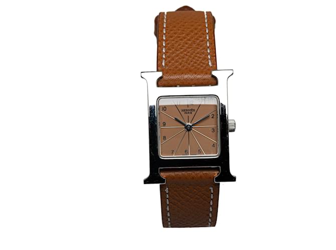 Hermès Reloj Hermes Heure H plateado de cuarzo Plata Cuero  ref.1268393