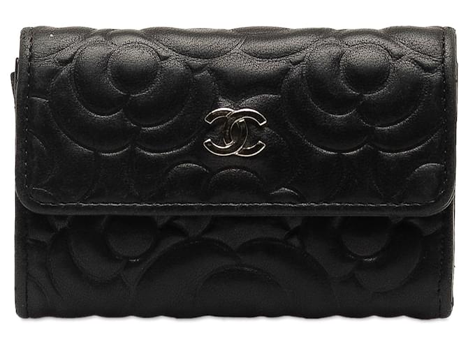 Porte-cartes Chanel CC Camellia noir Cuir  ref.1268394