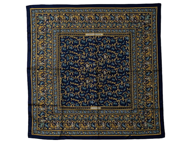 Hermès Lenços de seda azuis Hermes Chasse en Inde Azul  ref.1268400