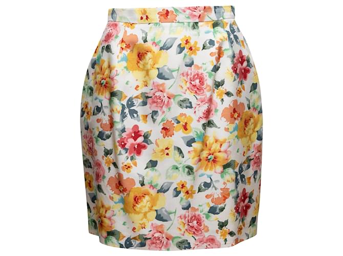 White & Multicolor Christian Dior Floral Print Skirt Size US 8 Synthetic  ref.1268423