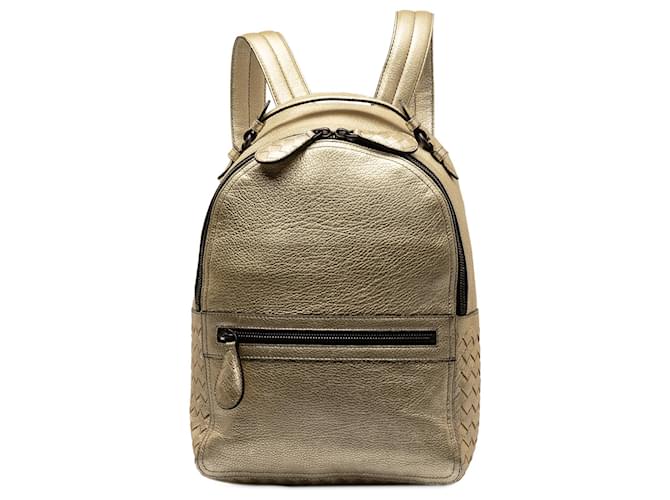 Gold Bottega Veneta Intrecciato Backpack Golden Leather  ref.1268431