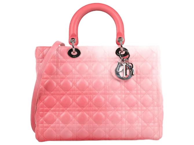 CHRISTIAN DIOR Light Coral Cannage Quilted Lambskin Leather Large Lady Dior Bag Pink  ref.1268439