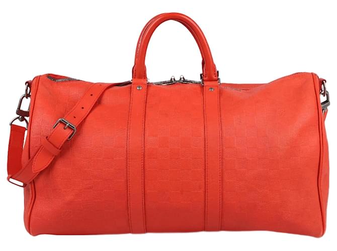LOUIS VUITTON Fusion Damier Infini Leather Keepall Bandouliere 45 bag Orange  ref.1268443
