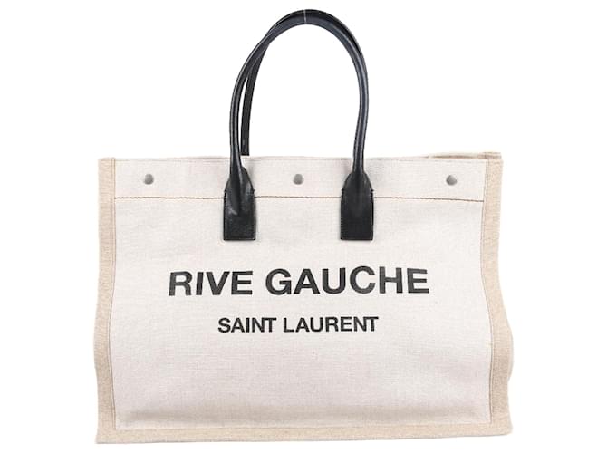 Saint Laurent Rive Gauche große Tragetasche aus bedrucktem Canvas und Leder Beige Baumwolle  ref.1268447