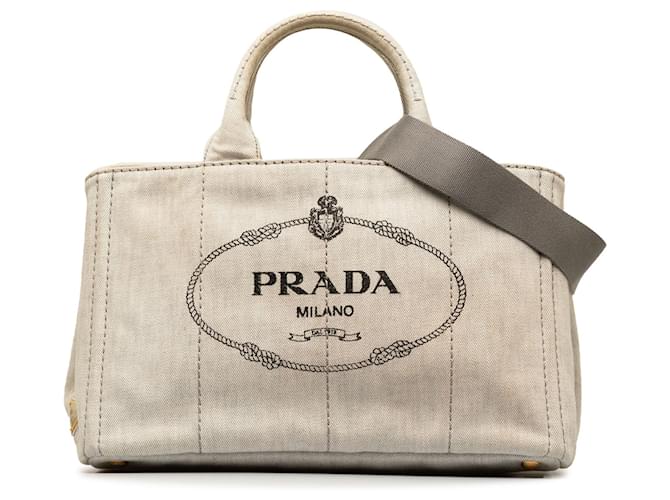 Bolso satchel gris con logo Prada Canapa Lienzo  ref.1268454