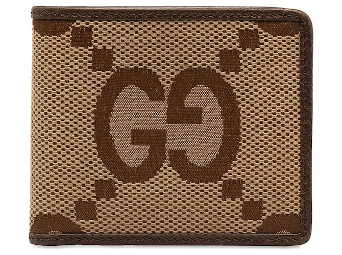Kleines, braunes Gucci Jumbo-Portemonnaie aus GG-Canvas mit Faltschließe Leder  ref.1268456