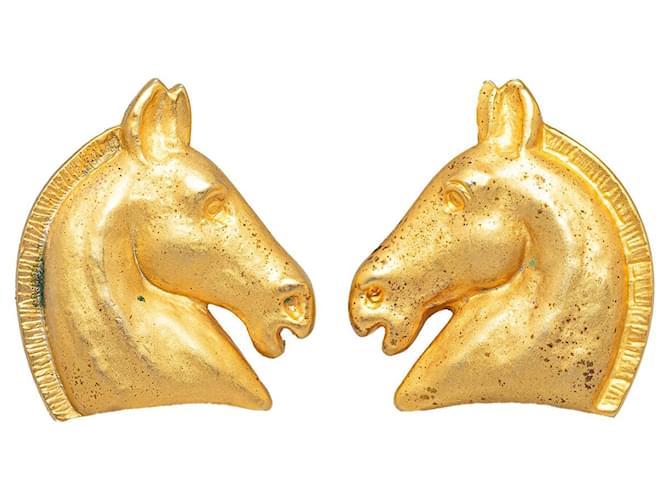 Hermès Clipe Hermes Cheval dourado em brincos Metal  ref.1268458