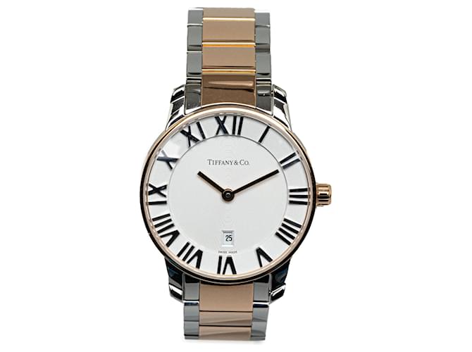 Tiffany & Co Silver Tiffany Quartz 18K Rose Gold and Stainless Steel Atlas Dome Watch Silvery  ref.1268482