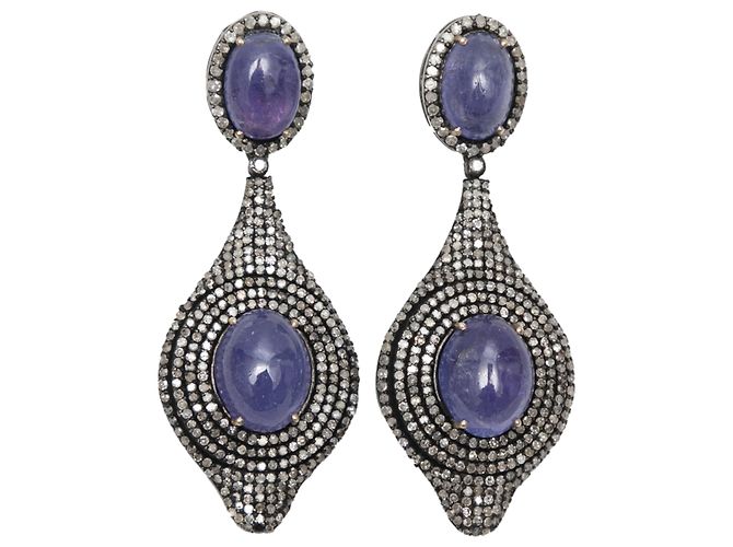 Autre Marque Orecchini a buco con cabochon blu e diamanti Bavna