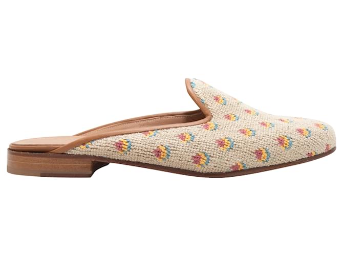 Beige & Multicolor Stubbs & Wootton Patterned Fabric Mules Size 39 Leather  ref.1268498