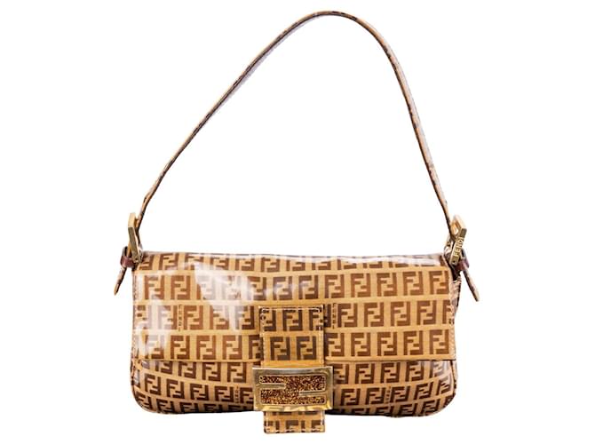 Fendi FF Baguette Patent Monogram Handbag Brown Cloth  ref.1268502