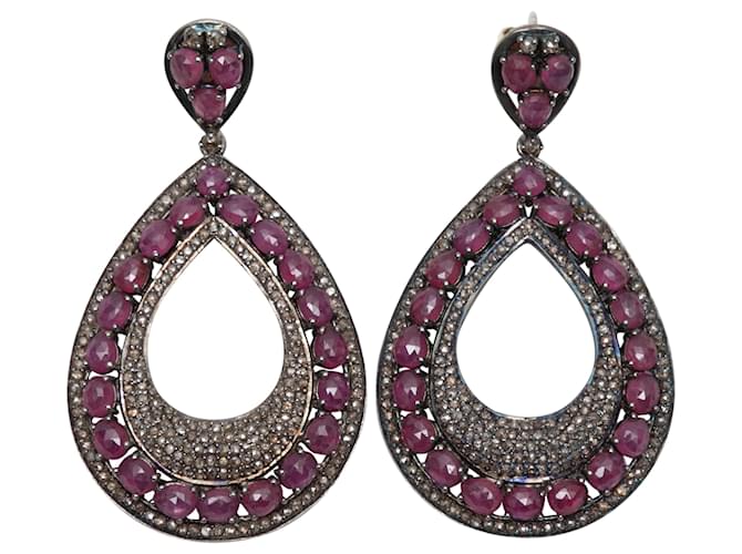Autre Marque Tropfenförmige Ohrringe mit Rubinen und Diamanten von Bavna Metall  ref.1268516