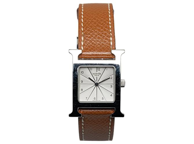 Hermès Relógio Hermes Quartz Heure H Marrom Couro  ref.1268536
