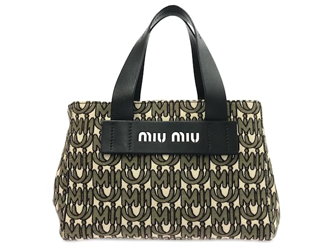 Bolso satchel con monograma de lona Miu Miu verde oliva Cuero  ref.1268537