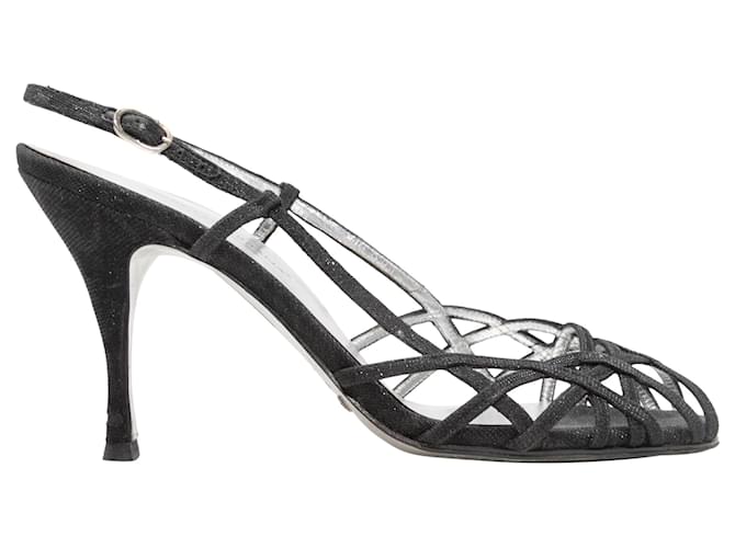 Sandalias de tacón con tiras y purpurina negra Dolce & Gabbana Talla 38 Negro  ref.1268559