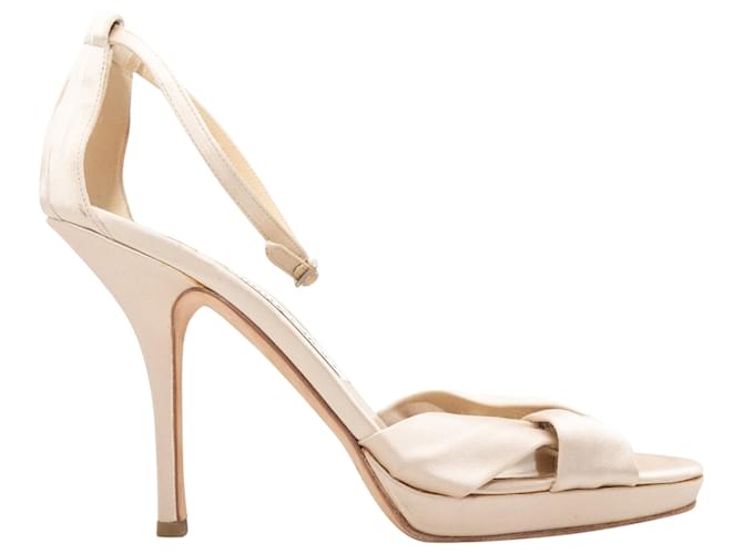 Autre Marque Cream Jimmy Choo Satin Ankle Strap Heels Size 38 Cloth  ref.1268563