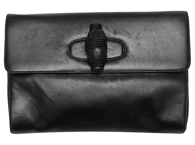 Vintage Black Prada 90s Leather Clutch  ref.1268565