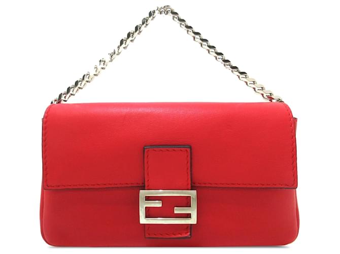 Red Fendi Micro Baguette Satchel Leather  ref.1268567