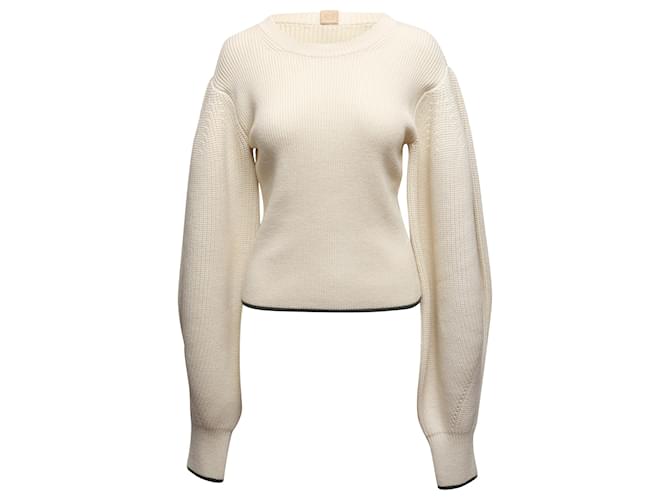 Cream Loewe Rib Knit Wool Sweater Size US S  ref.1268610