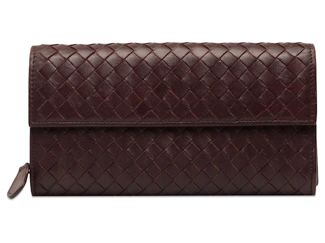 Braune lange Brieftasche von Bottega Veneta Intrecciato Leder  ref.1268616