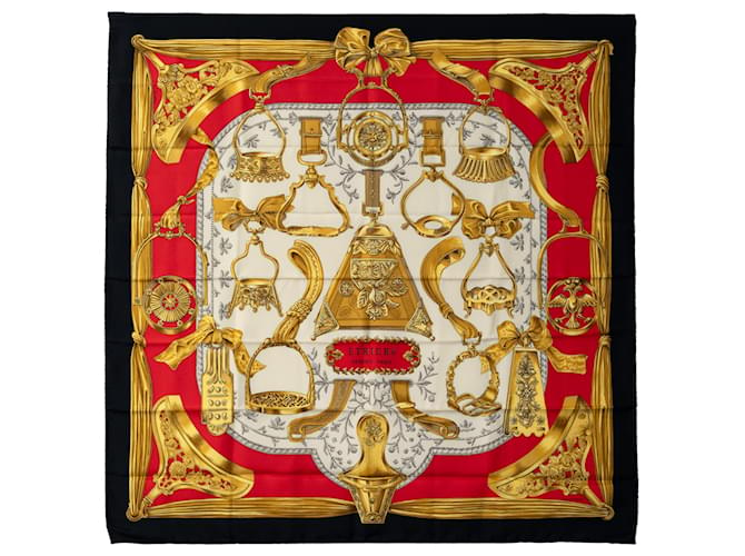 Hermès Bufandas rojas de la bufanda de seda de Hermes Etriers  ref.1268629