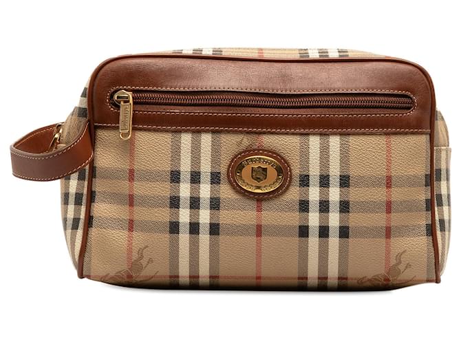 Brown Burberry Haymarket Check Clutch Bag Leather  ref.1268662