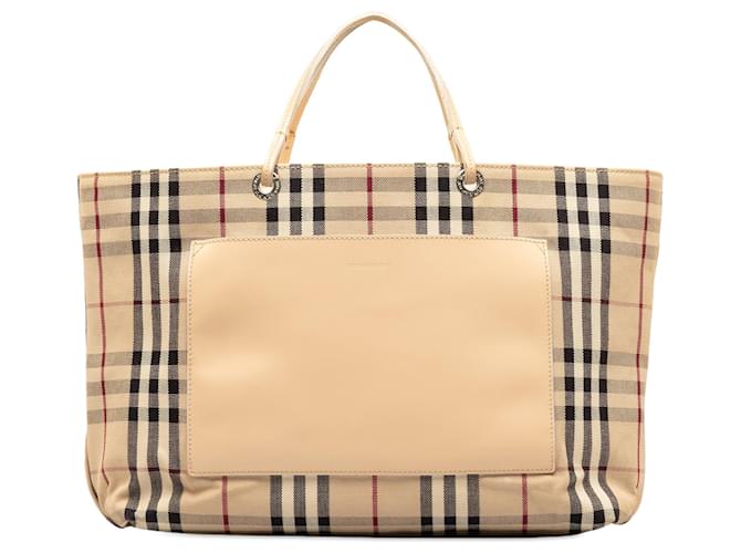 Tan Burberry House Check Tote Camel Leather  ref.1268663