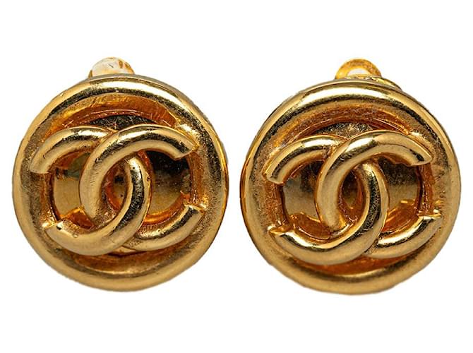 Gold Chanel CC Clip On Earrings Golden Gold-plated  ref.1268672