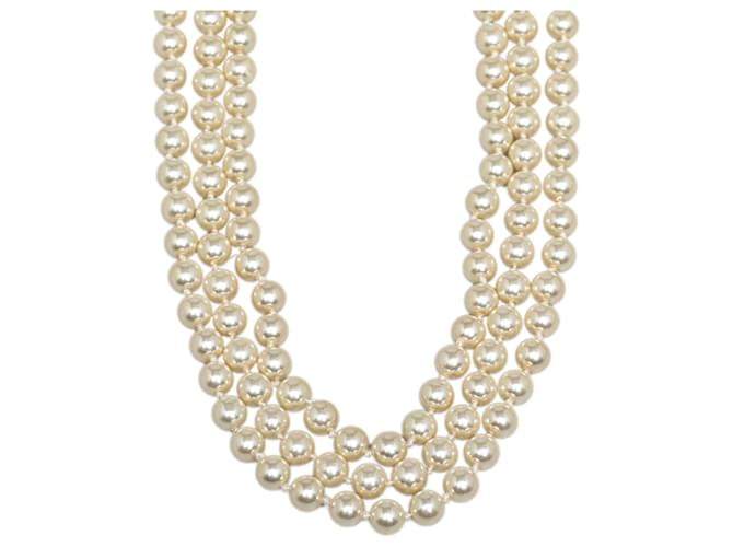 Collana di perle finte con logo YSL impreziosito da cristalli bianchi Saint Laurent Bianco  ref.1268680
