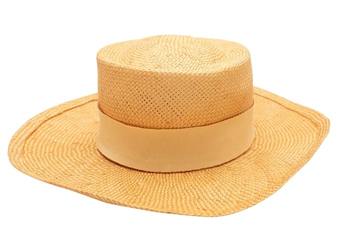 Primavera Chanel Amarela Vintage/verão 1988 Tamanho do chapéu de palha 57 Amarelo Vime  ref.1268695