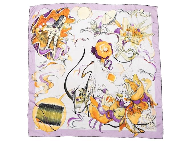 White & Multicolor Prada Silk Fairy Print Scarf  ref.1268697