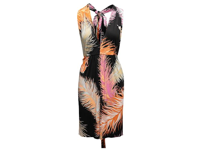 Schwarzes und mehrfarbiges Kleid mit Federdruck von Emilio Pucci, Größe IT  38 Synthetisch  ref.1268705