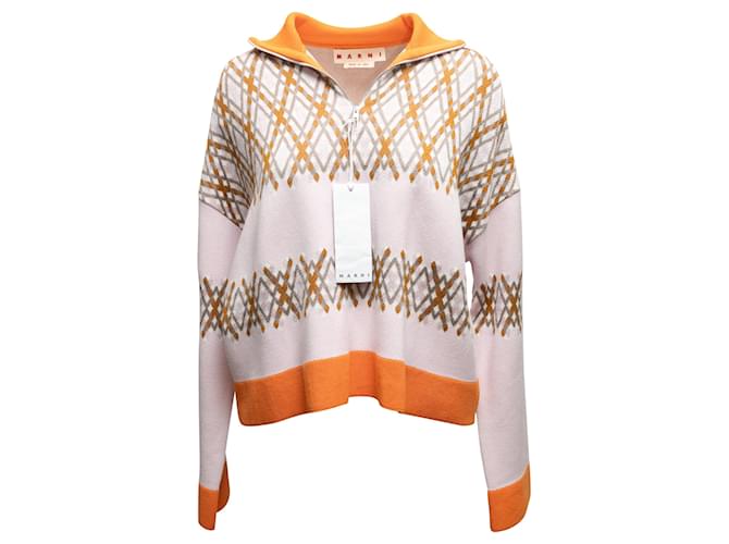 Light Pink & Orange Marni Knit Half-Zip Sweater Size EU 44 Synthetic  ref.1268709