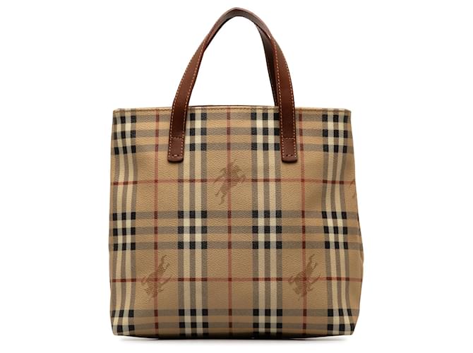 Tan Burberry Haymarket Check Tote Camel Leather  ref.1268719
