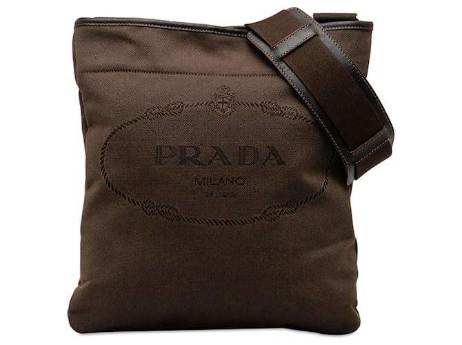 Brown Prada Canapa Logo Crossbody Marrone Pelle  ref.1268755