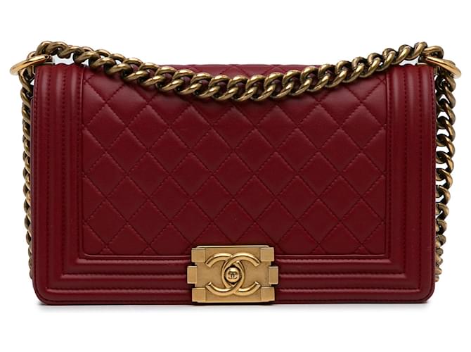 Red Chanel Medium Lambskin Boy Flap Bag Leather  ref.1268756
