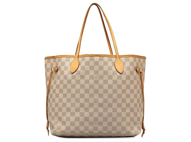 Beige Louis Vuitton Damier Azur Neverfull MM Tote Bag Leather  ref.1268761