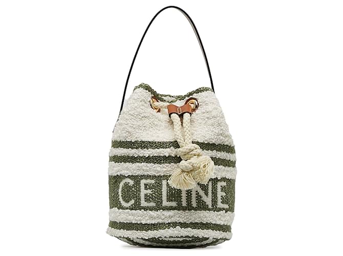 Céline White Celine Teen Plein Soleil Canvas Drawstring Bucket Bag Leather  ref.1268768