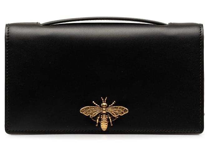 Schwarze Dior-Clutch aus Leder mit Bienenmotiv  ref.1268775