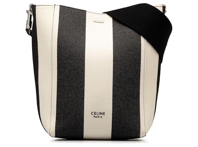 Céline Bandolera pequeña con diseño de rayas Seau Sangle de Celine en blanco Lienzo  ref.1268790