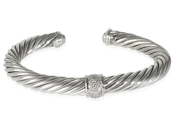 Bracelet classique câble David Yurman en 18K or blanc/argent sterling 0.22 ctw  ref.1268812