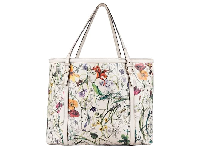 Gucci White Floral Shopper Bag Cloth  ref.1268854