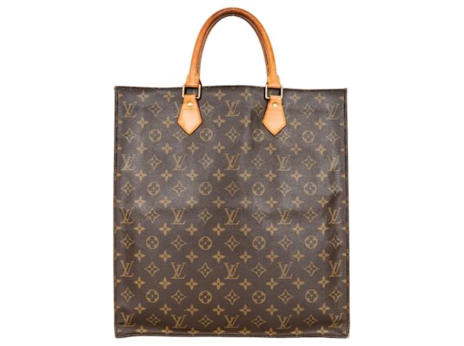 Louis Vuitton Canvas Monogram Sac Plat Handbag Brown Leather  ref.1268867