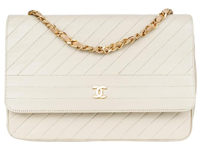 Chanel Quilted Lambskin 24K Gold Single Flap Bag Beige Leather  ref.1268873