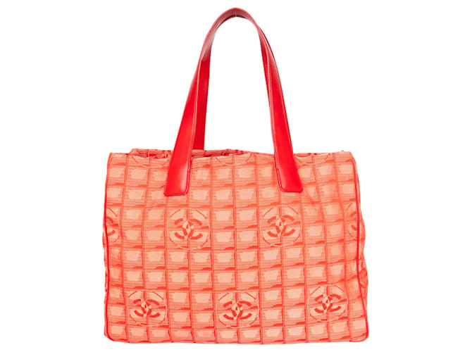 Chanel Rote Travel Line Shopper-Tasche Leinwand  ref.1268877